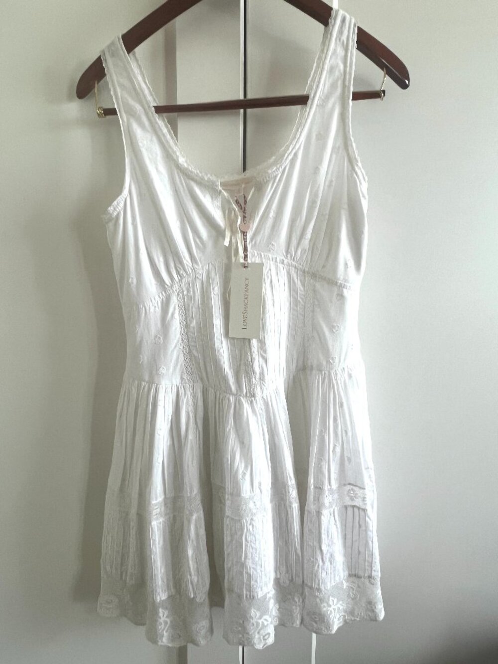 LOVESHACKFANCY Ceronne Mini White Lace Dress Size 6 (NWT)